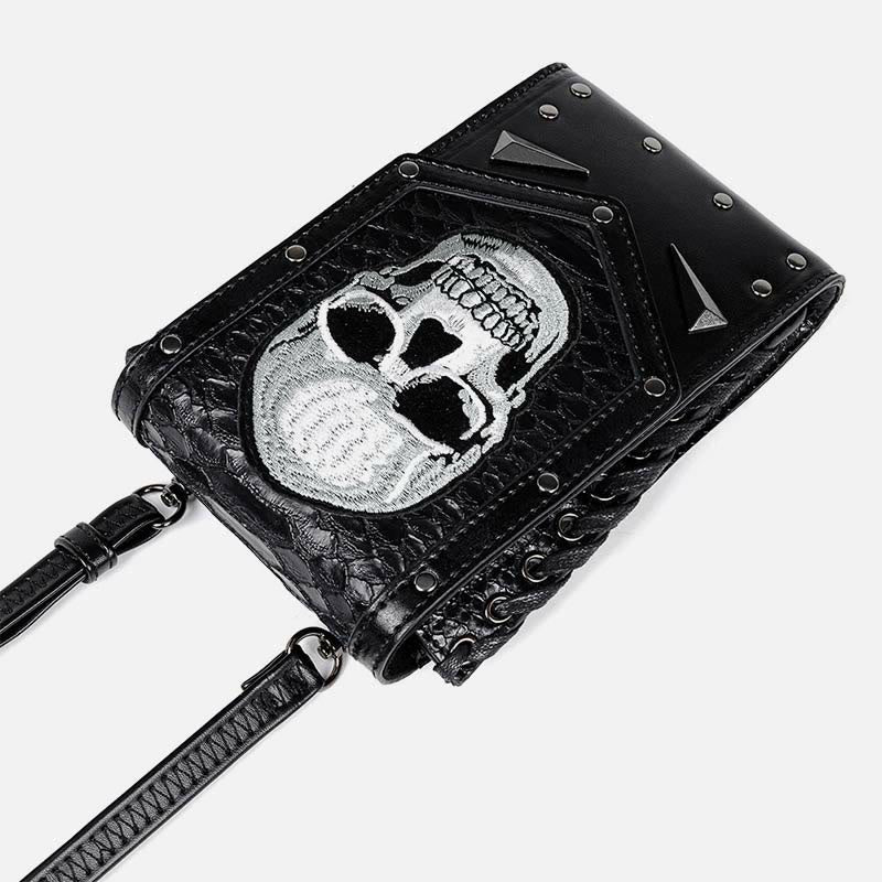 Kunstleder Totenkopf Handytasche Hüfttasche Punk Style Umhängetasche