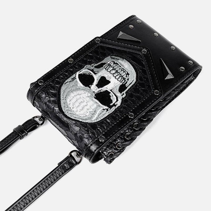 Kunstleder Totenkopf Handytasche Hüfttasche Punk Style Umhängetasche