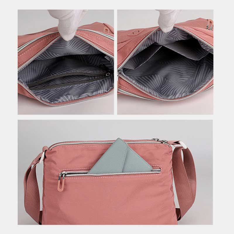 Umhängetasche mit Doppelreißverschlussfach für Damen, leichte Schultertasche mit mehreren Taschen