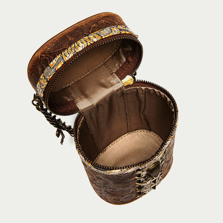 Vintage Umhängetasche Ausgefallene Totenkopf Design Leder Bucket Bag