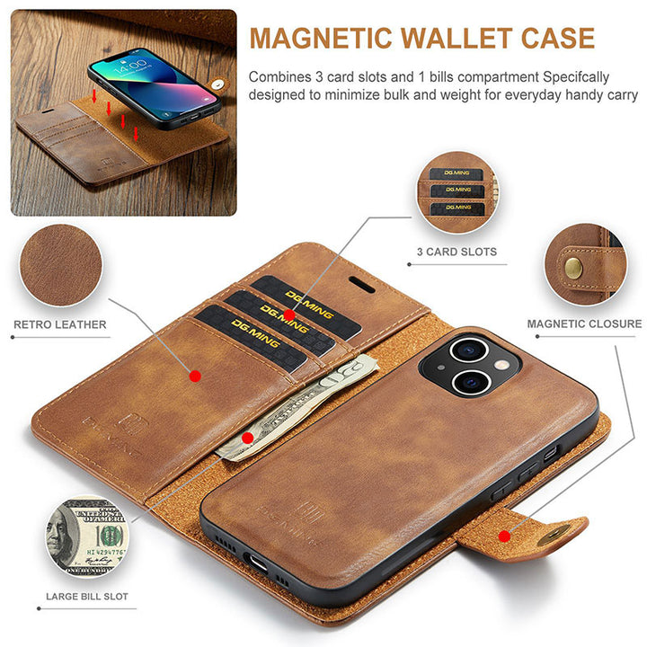 Magnetische Brieftaschenhülle für iPhone 13 Pro Max, mehrere Modelle, handgefertigtes PU-Leder