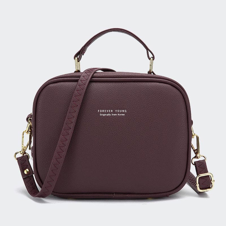 Tasche mit Henkel oben für Damen, einfache Umhängetasche aus einfarbigem PU-Leder