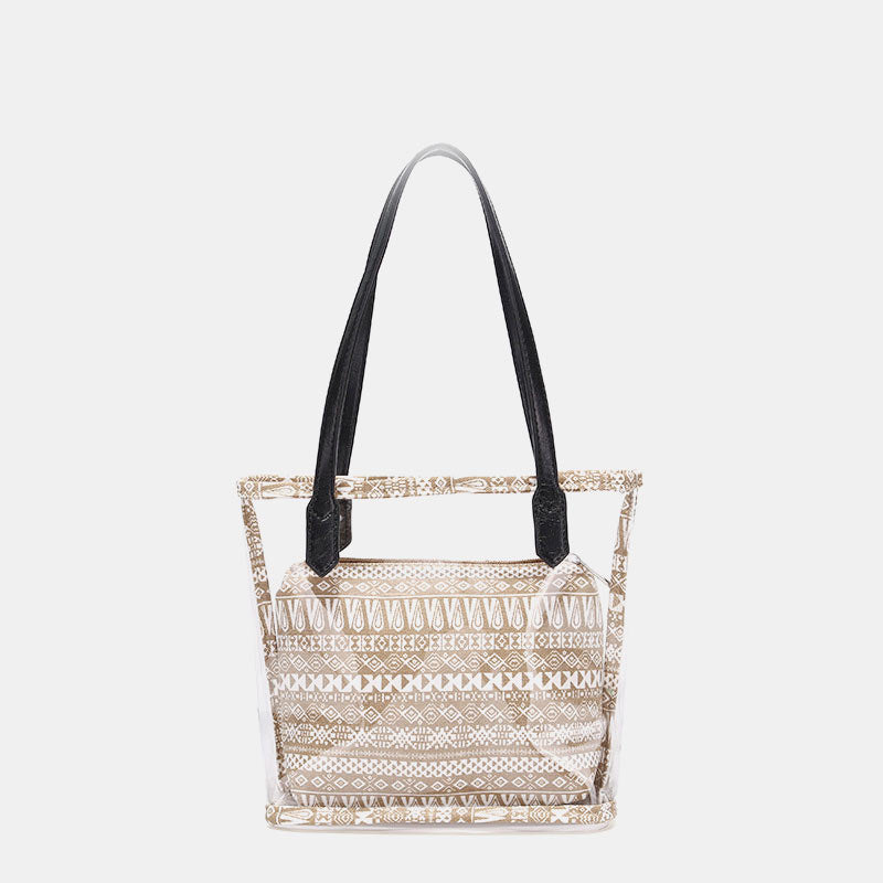 Große, transparente Boho-Tragetasche, wasserdichte PVC-Umhängetasche mit Innentasche