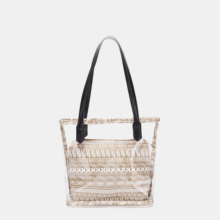 Große, transparente Boho-Tragetasche, wasserdichte PVC-Umhängetasche mit Innentasche