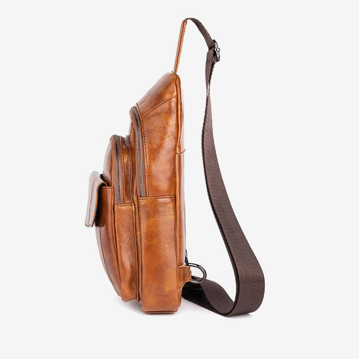 Sling-Rucksack aus echtem Leder, Retro, Mehrzweck-Umhängetasche, Schultertasche, Brusttasche