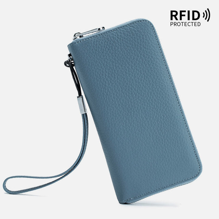 sportliche Lange Brieftasche mit RFID-Schutz, geräumige Leder-Telefonbörse für Damen