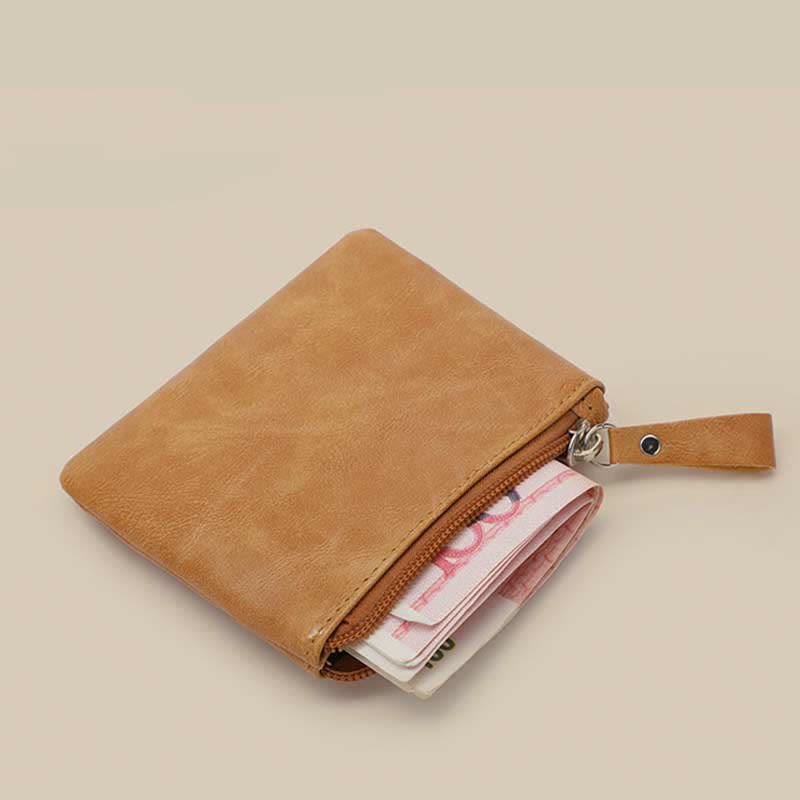 Retro-Münzbeutel aus Leder, Wechselgeldhalter für Damen, Mini-Geldbörse mit Reißverschluss