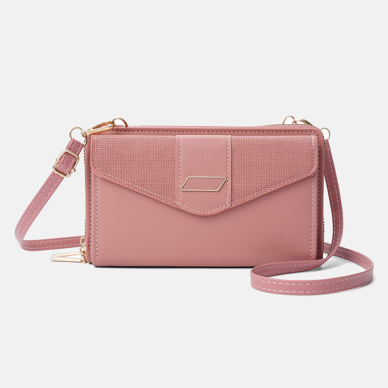 Handytasche für Damen, PU-Leder, Umhängetasche mit mehreren Fächern und Reißverschluss