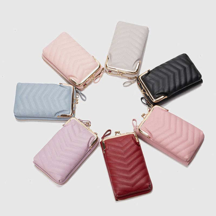 Kleine Crossbody-Handy-Geldbörse für Damen aus gestepptem Leder