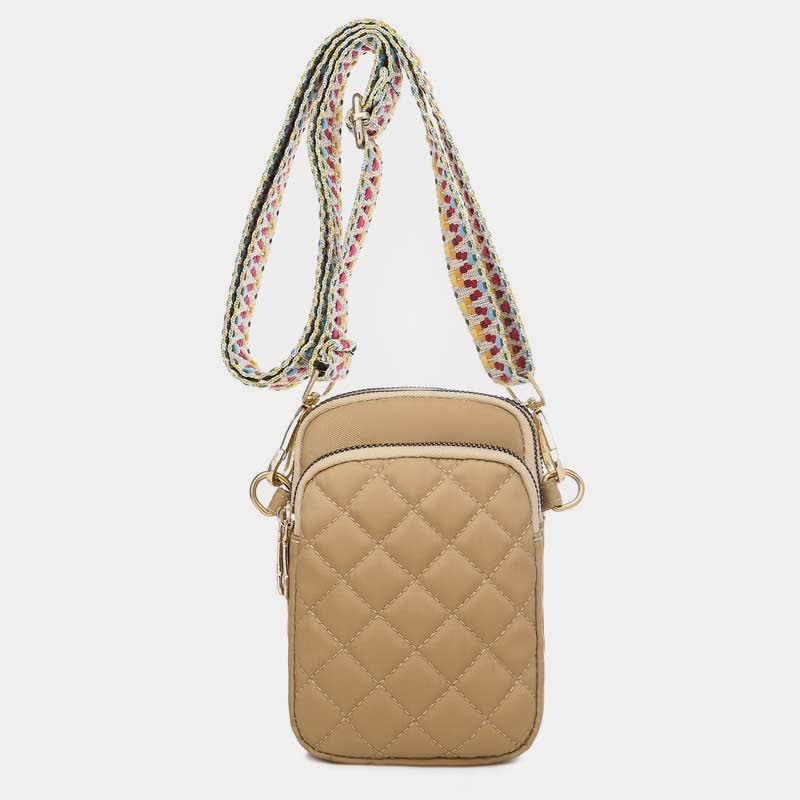 Gesteppte Umhängetasche mit dreifachem Reißverschluss, Handytasche, Schultertasche für Frauen und Mädchen