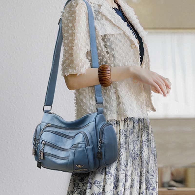 Umhängetasche aus Leder mit schweren Taschen und großer Kapazität, Tagesrucksack, Schultertasche