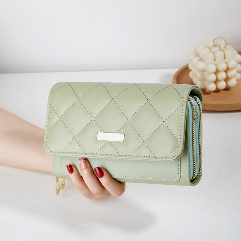 Handytasche mit doppeltem Reißverschluss, gesteppte Umhängetasche, Geldbörse, Clutch