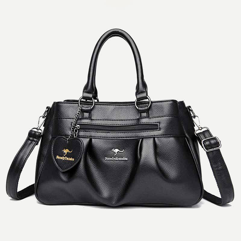 Handtasche mit drei Fächern und Henkel, Umhängetasche aus PU-Leder