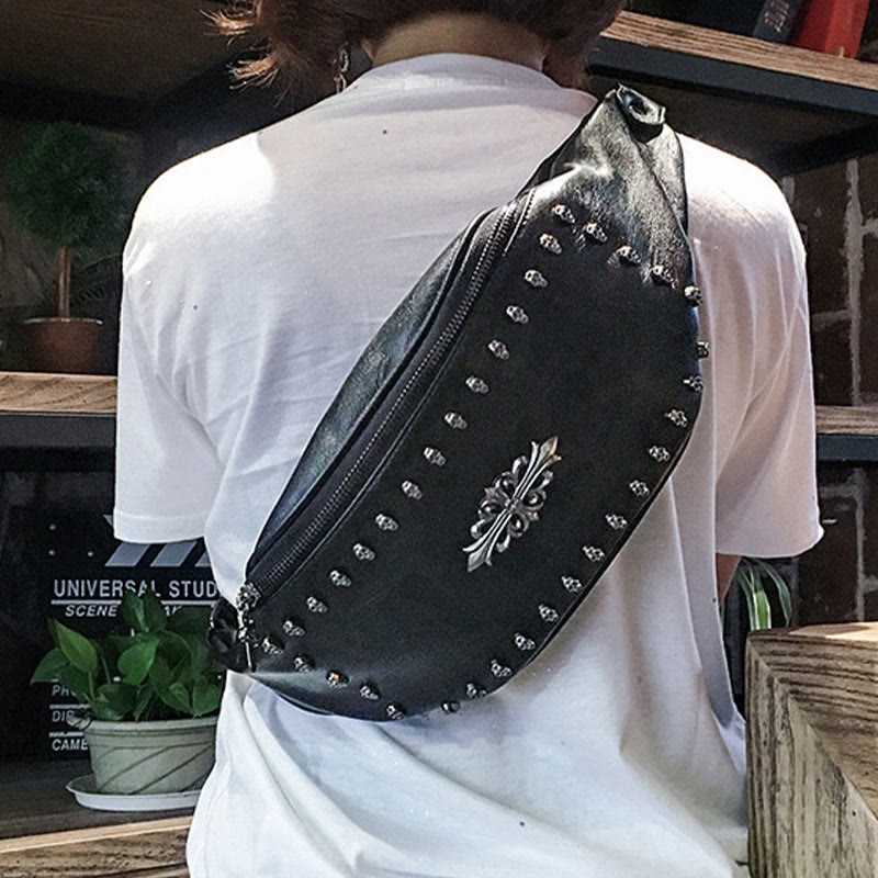 Gürteltasche für Damen und Herren, große Gürteltasche mit Totenkopf-Dekor
