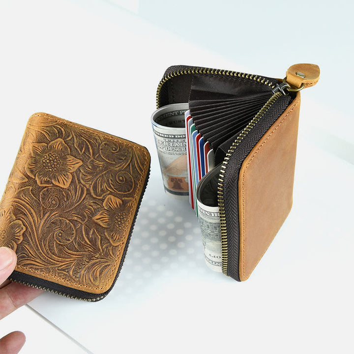 Retro Kurze Brieftasche Aus Echtem Leder Mehrere Slots Orgel