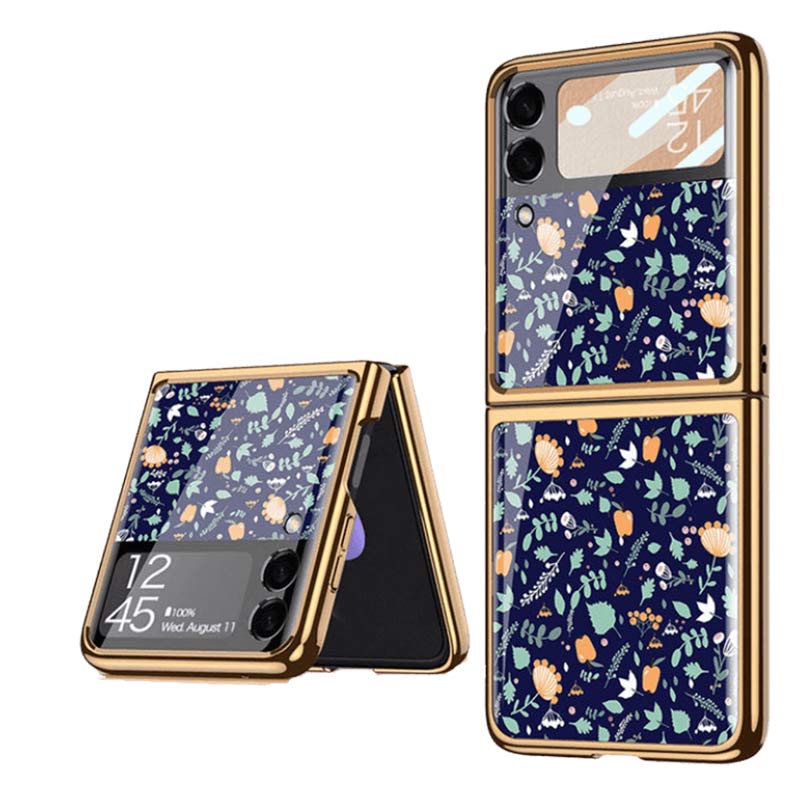 Samsung Galaxy Z Flip 3 Hülle Floral Premium Dünn Transparent Hart PC Handyhülle