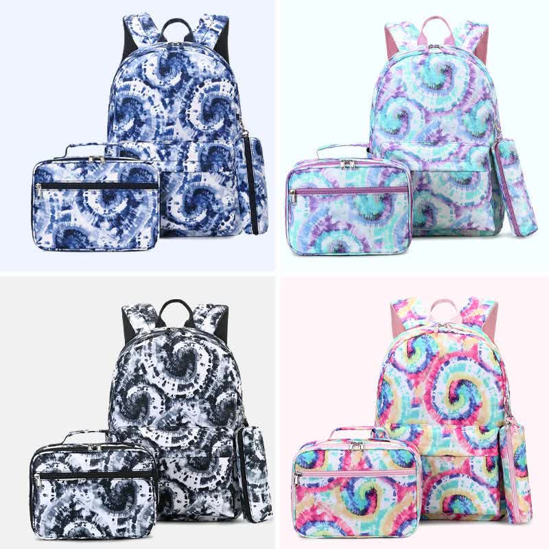 Schulrucksack-Set 3-teilig Batikmuster Mädchen Büchertaschen Lunchtasche Federmäppchen