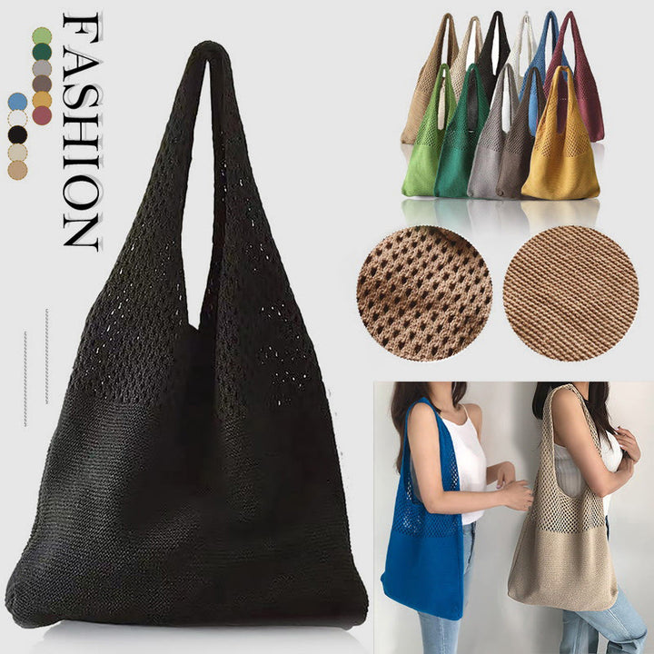 Einkaufstasche für Frauen im ethnischen Stil aus Wolle gestrickte Schultertasche