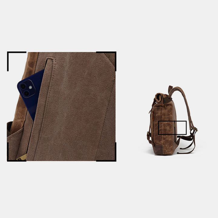 Unisex Leder Canvas gewachster Rucksack Reiserucksack wasserdichte Laptoptasche