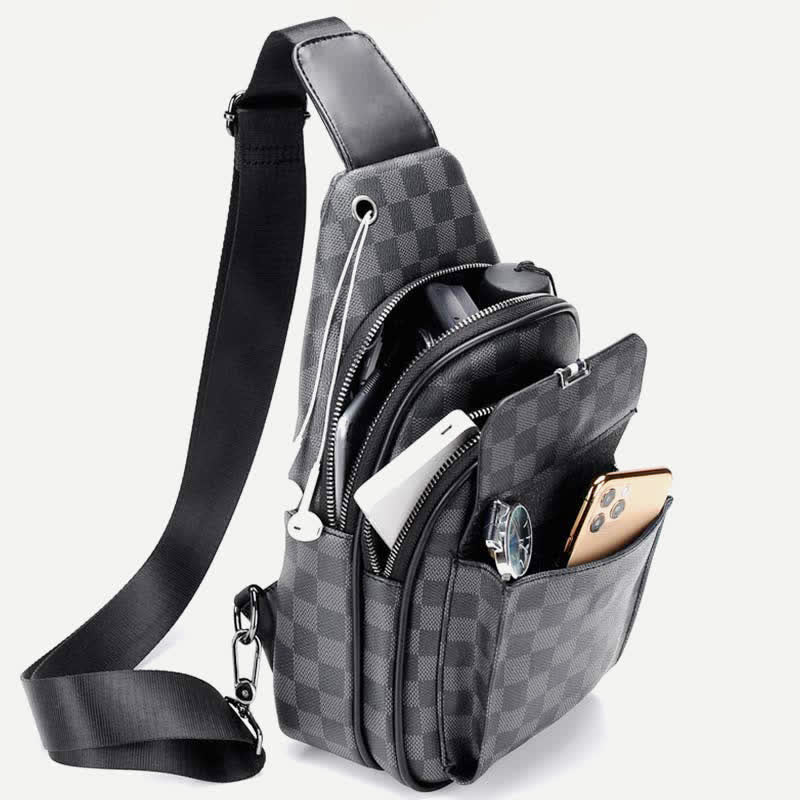 Lässiger Tagesrucksack aus Leder, Schultertasche, Brusttasche mit USB-Ladeanschluss