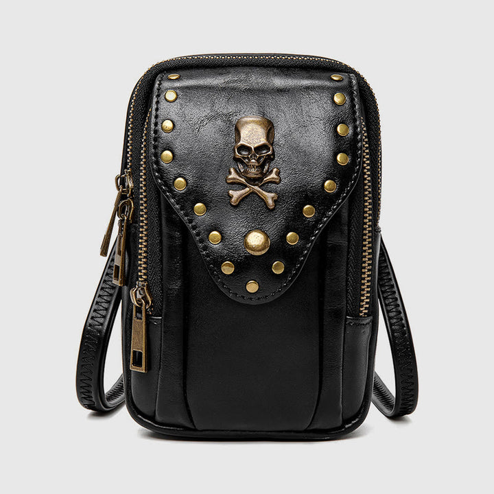 Handytasche für Damen, schwarze, tragbare Reisetasche im Punk-Stil