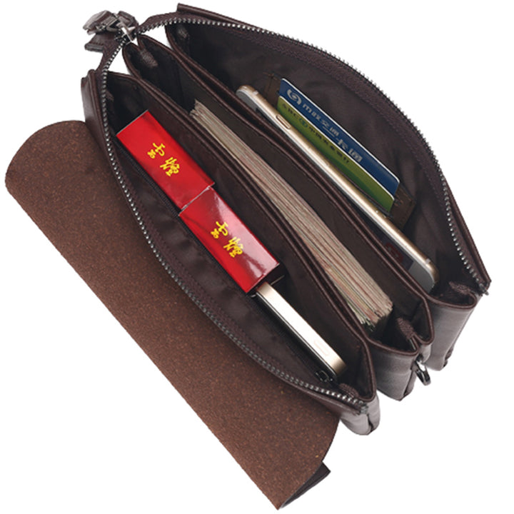 Leder-Clutch für Herren mit drei Fächern, Organizer, Handgelenktasche, Geldbörse