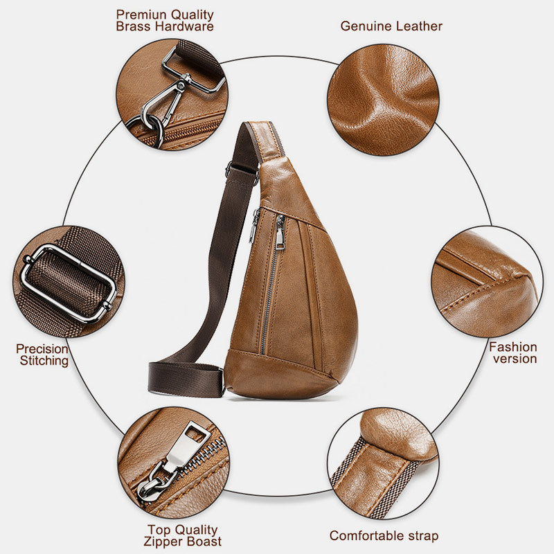 Schultertasche aus echtem Leder mit mehreren Taschen