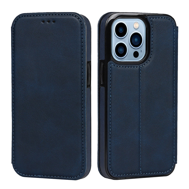Handyhülle für iPhone 14 Clamshell Lederhülle mit Kartenfächern