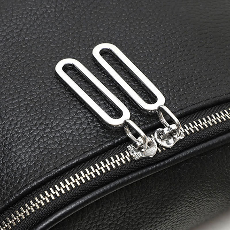 Umhängetasche für Damen aus echtem Leder mit Doppelreißverschluss, Alltagstasche