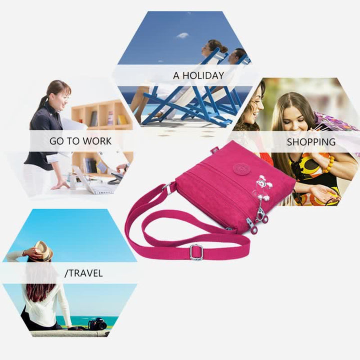 Leichte kleine Crossbody-Tasche mit Dreifach-Reißverschluss, Schultertasche für Damen