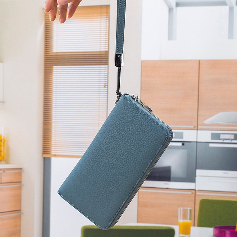 sportliche Lange Brieftasche mit RFID-Schutz, geräumige Leder-Telefonbörse für Damen