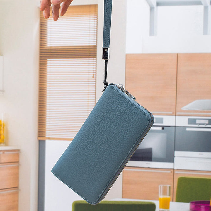 sportliche Lange Brieftasche mit RFID-Schutz, geräumige Leder-Telefonbörse für Damen