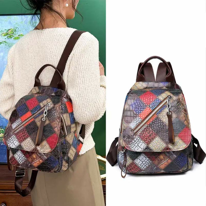 Rucksack für Frauen, Retro, Kontrastfarbe, geometrischer Reiserucksack