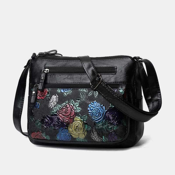 Damen Umhängetasche mit mehreren Taschen und Blumenmuster, geräumige Schulterhandtasche, Geldbörse