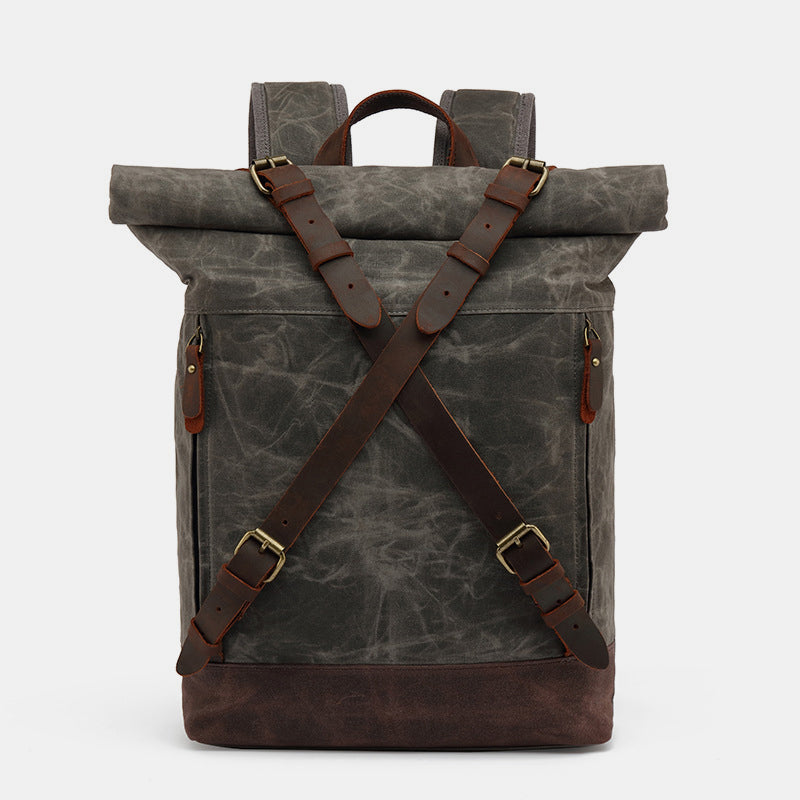 Unisex Leder Canvas gewachster Rucksack Reiserucksack wasserdichte Laptoptasche