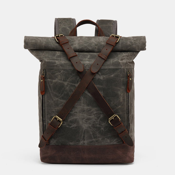 Unisex Leder Canvas gewachster Rucksack Reiserucksack wasserdichte Laptoptasche
