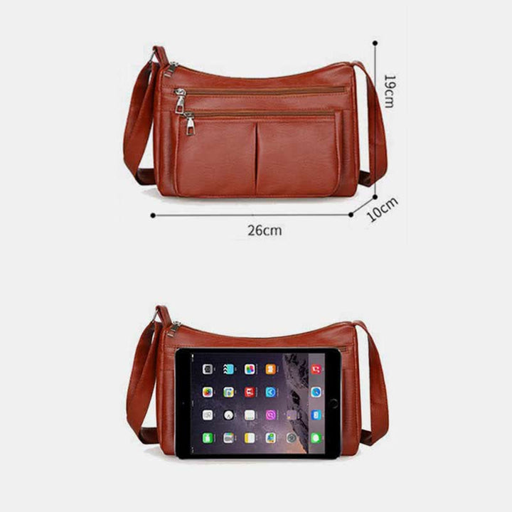 Umhängetasche mit 3 Reißverschlüssen für Damen, leichte, wasserdichte Schultertasche aus Leder