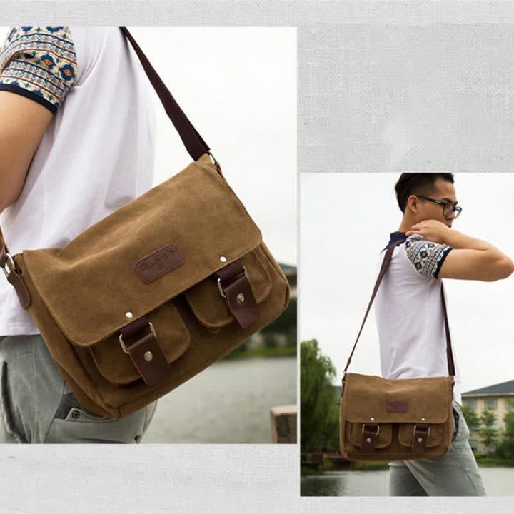 Canvas-Umhängetasche für Herren, mehrere Taschen, Vintage-Umhängetasche