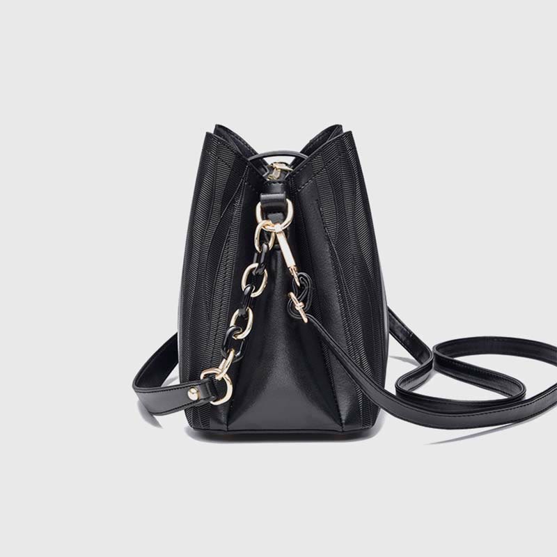 Handtasche mit Streifenmuster für Damen, groß, veganes Leder, Umhängetasche
