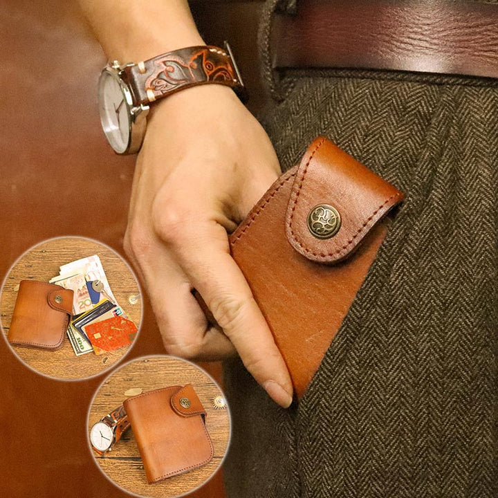 Kurze Brieftasche aus Vintage-Leder, kleine, geräumige Brieftasche mit Kartenhalter für Männer