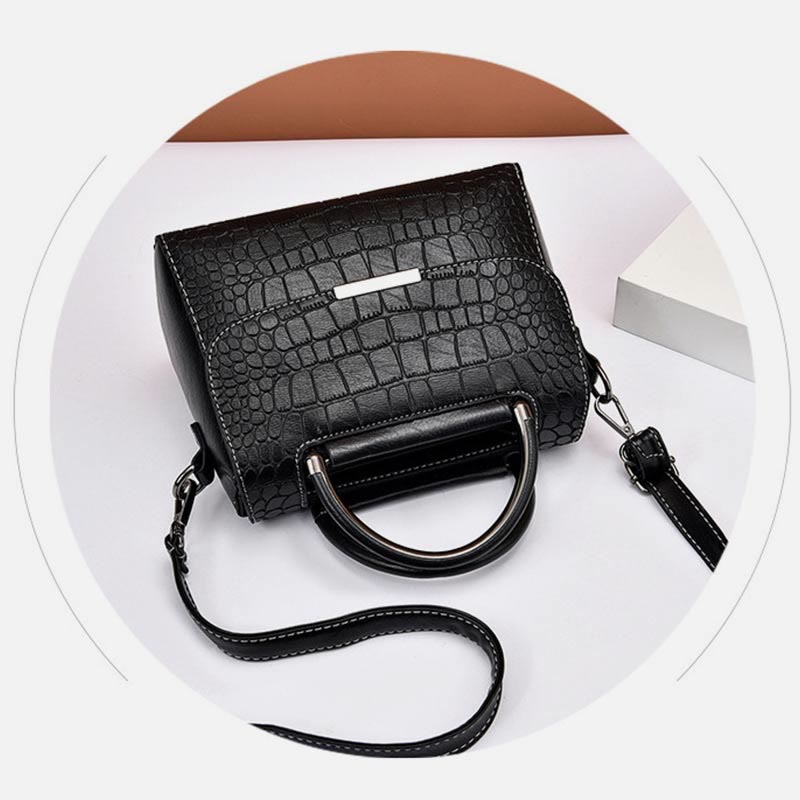 Geldbörse aus veganem Leder mit Krokodilmuster für Damen, klassische, solide Handtasche