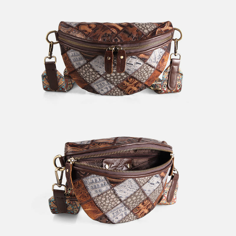 Damen Umhängetasche, breiter verstellbarer Riemen, Leder, Gürteltasche