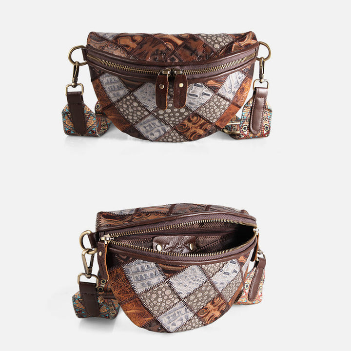 Damen Umhängetasche, breiter verstellbarer Riemen, Leder, Gürteltasche