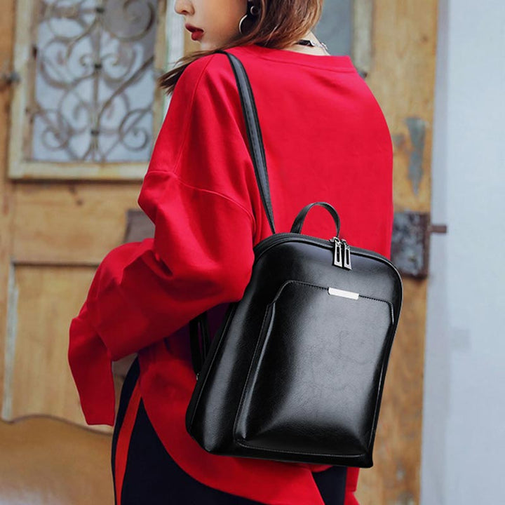 Retro PU Leder Daypack Frauen Casual Rucksack Geldbörse Reißverschluss Schultertasche
