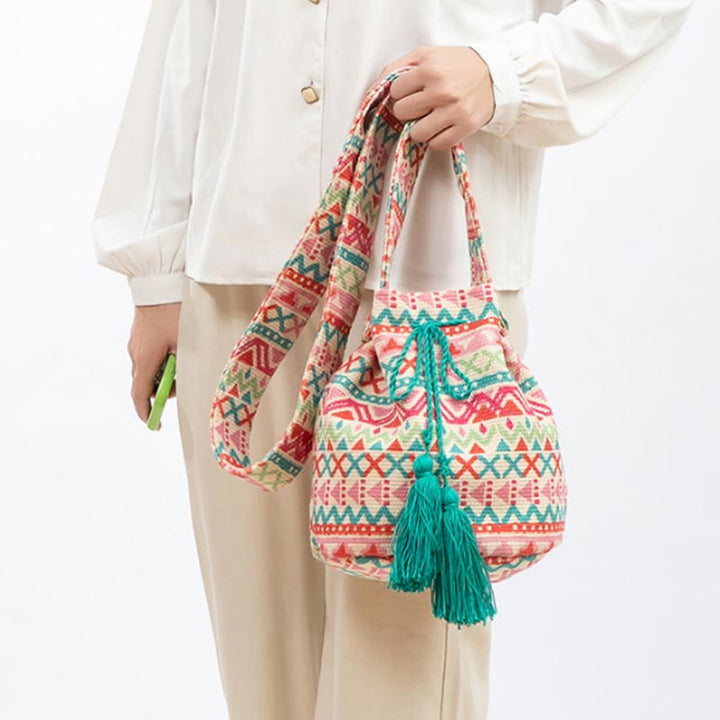Umhängetasche für Damen im Bohemian-Stil, lässige Einkaufstasche aus Segeltuch