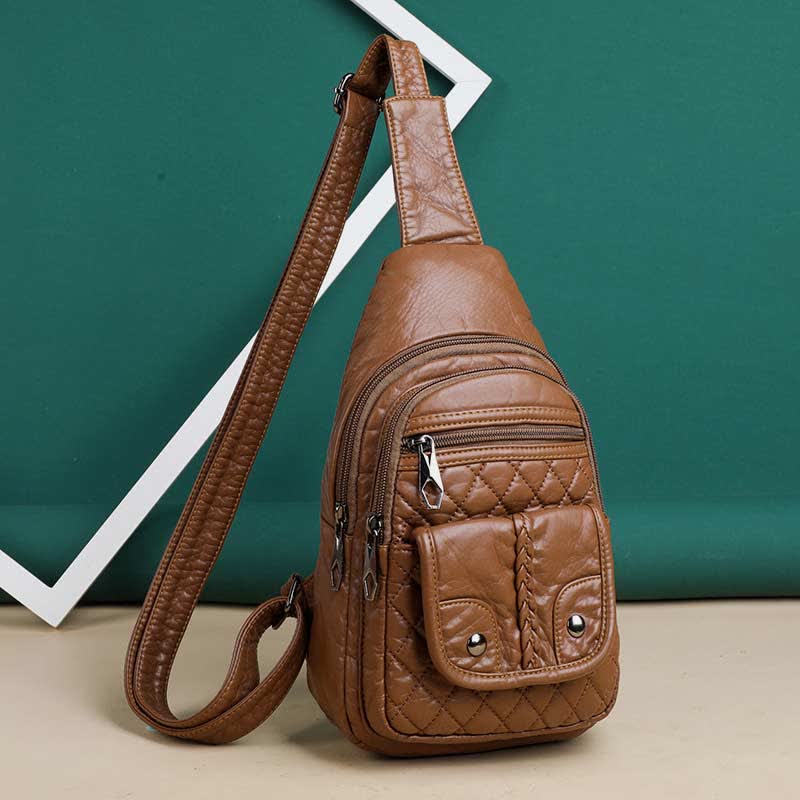 Retro Sling-Rucksack für Damen, mehrere Taschen, Umhängetasche aus PU-Leder