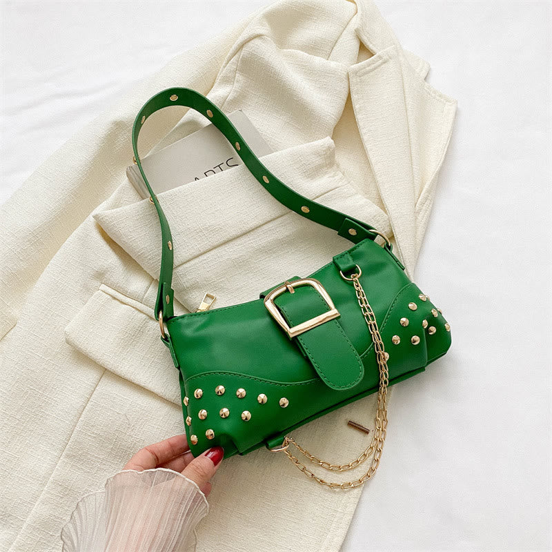 Umhängetasche für Damen, Nieten, Punk, einfarbig, Partytasche