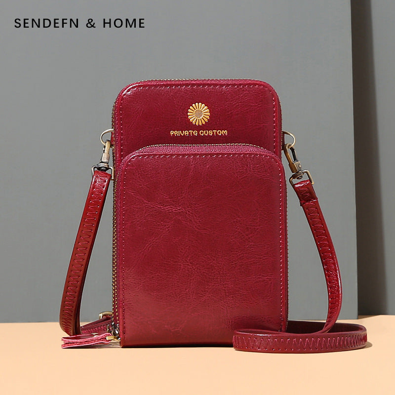 Sonnenblumen-Handytasche aus Leder, mehrere Fächer, Mini-Umhängetasche mit Kartenhalter, Münzgeldbörsen