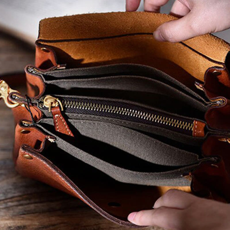 Umhängetasche für Damen, leichte Tasche aus weichem Leder mit mehreren Fächern