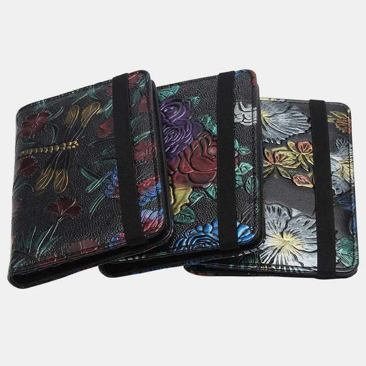 RFID-blockierender Reisepass-Impfkartenhalter, Retro-Geldbörse aus Leder mit Blumenmuster